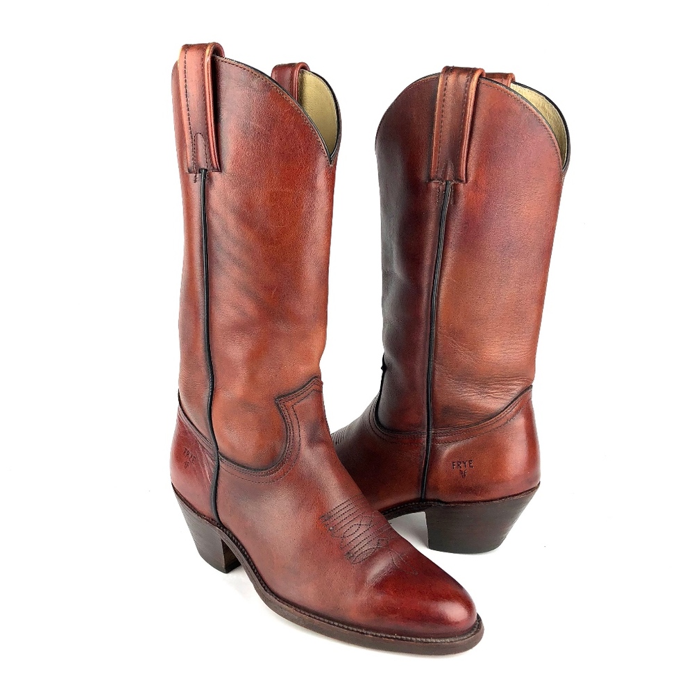 FRYE Vintage Maroon Leather Western Cowboy Boots
